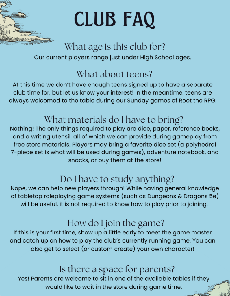 Youth RPG Club FAQ