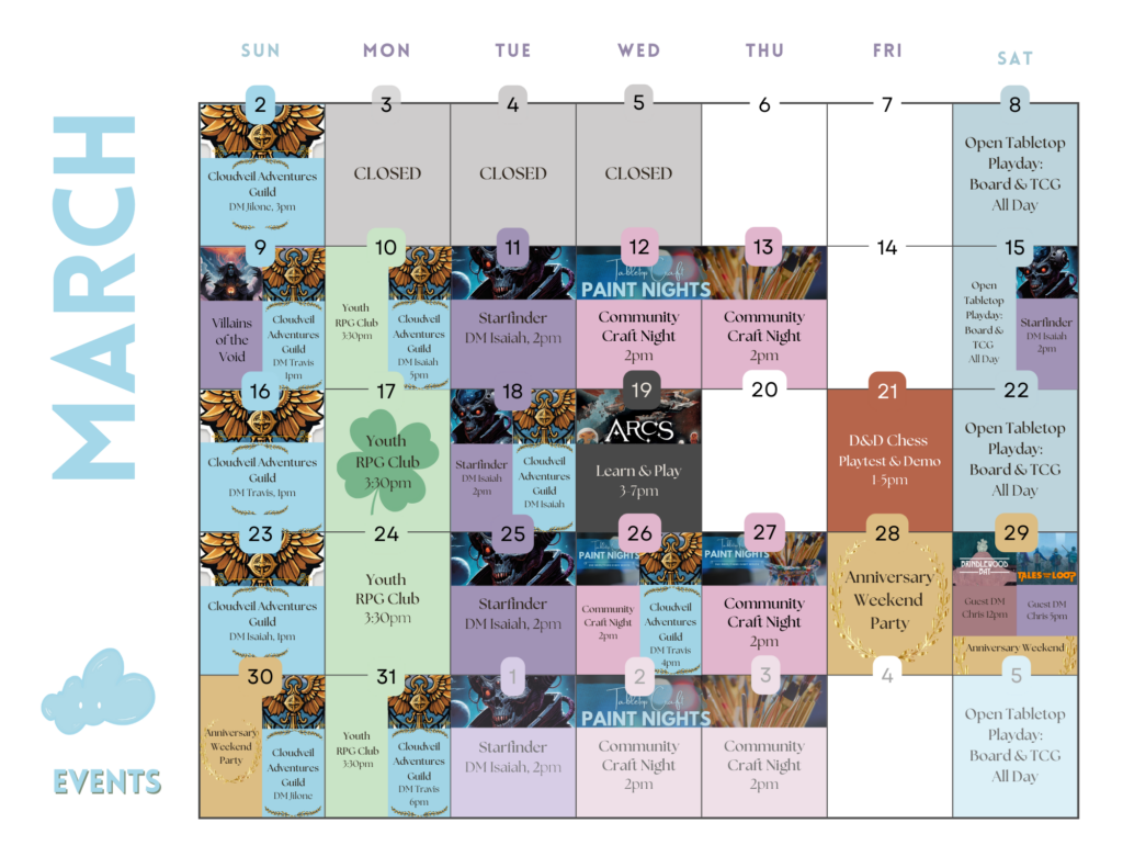 Mana Cloud Monthly March Calendar 2025